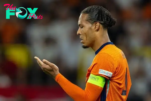 DORTMUND, GERMANY - Wednesday, July 10, 2024: Netherlands' captain Virgil van Dijk, with a bleeding cut above his left eye, during the UEFA Euro 2024 Semi-Final match between Netherlands and England at the Westfalenstadion. (Photo by David Rawcliffe/Propaganda)