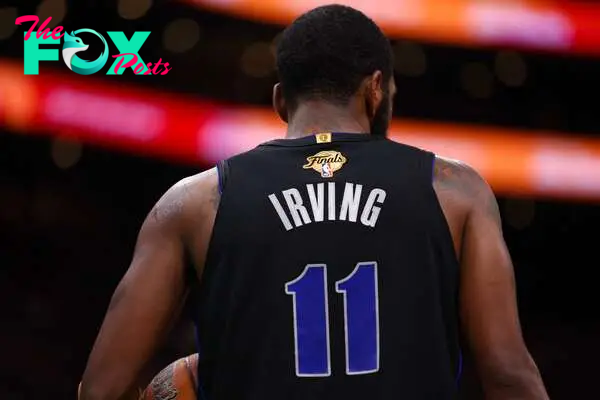 A close-up of the back of Kyrie Irving #11 of the Dallas Mavericks