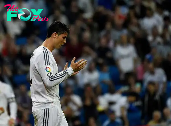 Real Madrid's former Portuguese forward Cristiano Ronaldo reacts