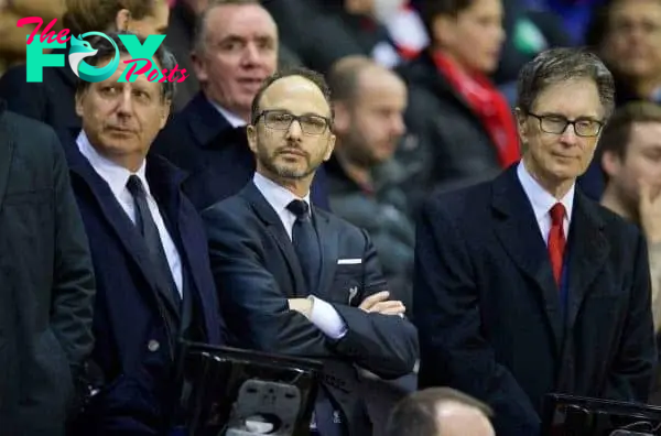 LIVERPOOL, ENGLAND - Thursday, October 22, 2015: Liverpool's co-owner and NESV Chairman Tom Werner, Director Michael Gordon and owner John W. Henry before the UEFA Europa League Group Stage Group B match against Rubin Kazan at Anfield. (Pic by David Rawcliffe/Propaganda)