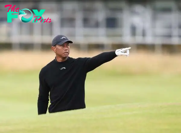 Tiger Woods of the USA during a practice round for the Open Golf Championships 2024 