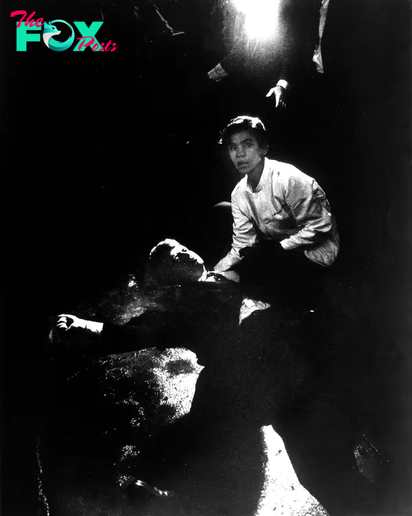 Senator Robert Kennedy after being shot while busboy Juan Romero tries to comfort him, Los Angeles, Calif. on June 5, 1968.