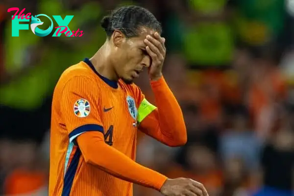 DORTMUND, GERMANY - Wednesday, July 10, 2024: Netherlands' captain Virgil van Dijk, with a bleeding cut above his left eye, during the UEFA Euro 2024 Semi-Final match between Netherlands and England at the Westfalenstadion. (Photo by David Rawcliffe/Propaganda)