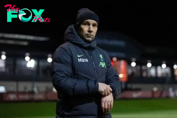 LIVERPOOL, ENGLAND - Saturday, January 20, 2024: Liverpool's Under-18's head coach Marc Bridge-Wilkinson during the FA Youth Cup 4th Round match between Liverpool FC Under-18's and Arsenal FC Under-18's at the Liverpool Academy. (Photo by David Rawcliffe/Propaganda)