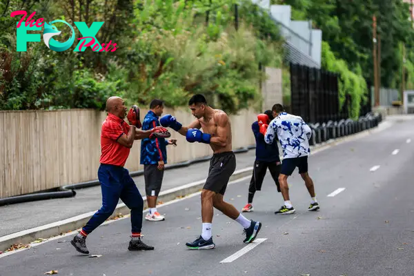 Thailand boxers train outside in the Athletes’ Village ahead of the Paris Olympic Games on July 23, 2024.
