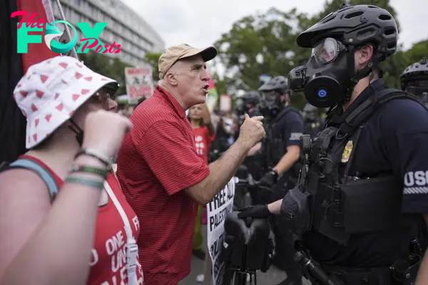 Capitol Police and demonstrators face off during a pro-Palestinian protest in Washington, D.C., on July 24, 2024.