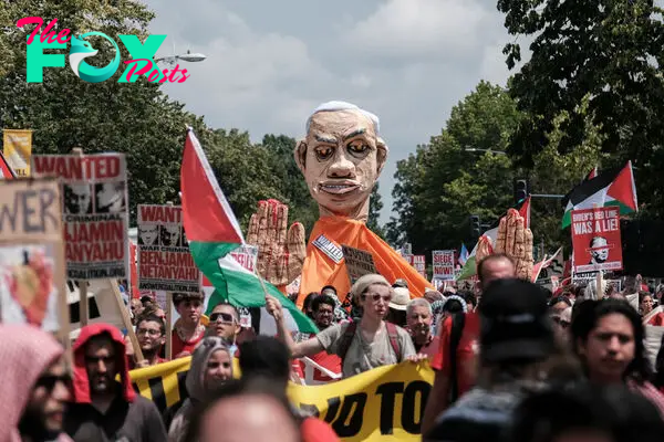 An effigy of Israeli Prime Minister Benjamin Netanyahu stands out in a crowd of protesters demonstrating on Capitol Hill in Washington, D.C., on July 24, 2024.