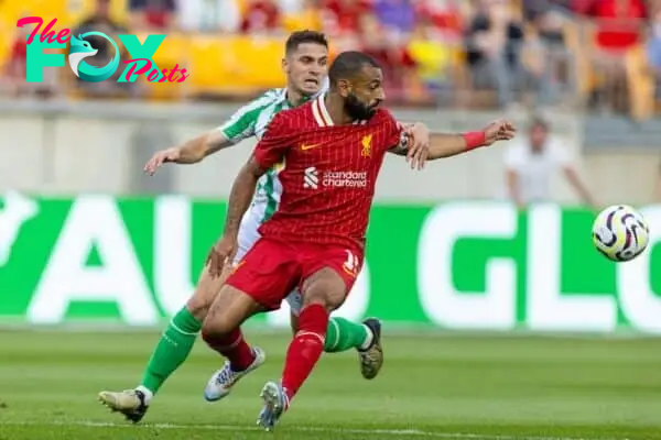 PITTSBURGH - Friday, July 26, 2024: Liverpool's Mohamed Salah during a pre-season friendly match between Liverpool and Real Betis Balompié at the Acrisure Stadium on day three of the club's pre-season tour of the USA. (Photo by David Rawcliffe/Propaganda)