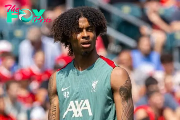 PHILADELPHIA - Sunday, July 28, 2024: Liverpool's Harvey Blair during an open training session at Lincoln Financial Field on day five of the club's pre-season tour of the USA. (Photo by David Rawcliffe/Propaganda)