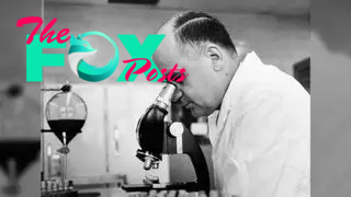 Black and white photo of Dr. Maurice Hilleman, Director of virus and cell biology research, Merck Institute of Therapeutic research at West Point, looking through a microscope to check the growth of a virus in roller tube tissue culture (March 7, 1963).