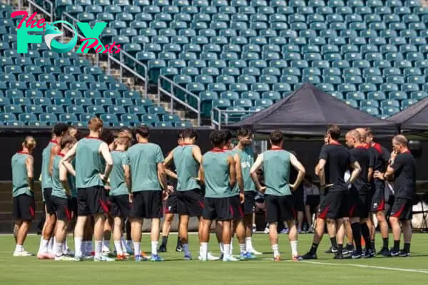 PHILADELPHIA - Sunday, July 28, 2024: Liverpool players during an open training session at Lincoln Financial Field on day five of the club's pre-season tour of the USA. (Photo by David Rawcliffe/Propaganda)