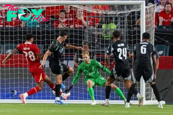 PHILADELPHIA - Wednesday, July 31, 2024: Arsenal's Kai Havertz scores his side's first goal to make the score 2-1 during a pre-season friendly match between Liverpool FC and Arsenal FC at the Lincoln Financial Field on day eight of the club's pre-season tour of the USA. (Photo by David Rawcliffe/Propaganda)