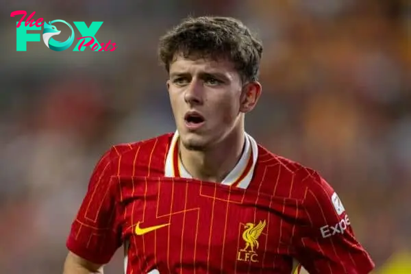 PITTSBURGH - Friday, July 26, 2024: Liverpool's Owen Beck during a pre-season friendly match between Liverpool and Real Betis Balompié at the Acrisure Stadium on day three of the club's pre-season tour of the USA. Liverpool won 1-0. (Photo by David Rawcliffe/Propaganda)