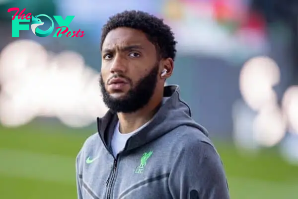 LIVERPOOL, ENGLAND - Wednesday, April 24, 2024: Liverpool's Joe Gomez arrives before the FA Premier League match between Everton FC and Liverpool FC, the 244th Merseyside Derby, at Goodison Park. Everton won 2-0. (Photo by David Rawcliffe/Propaganda)