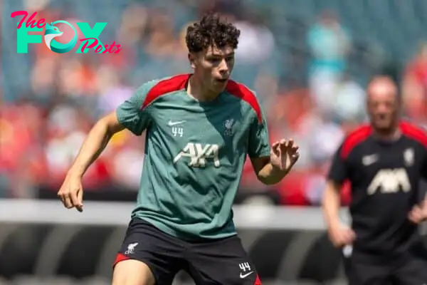 PHILADELPHIA - Sunday, July 28, 2024: Liverpool's Luke Chambers during an open training session at Lincoln Financial Field on day five of the club's pre-season tour of the USA. (Photo by David Rawcliffe/Propaganda)