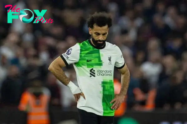 BIRMINGHAM, ENGLAND - Monday, May 13, 2024: Liverpool's Mohamed Salah looks dejected as Aston Villa score a third goal during the FA Premier League match between Aston Villa FC and Liverpool FC at Villa Park. (Photo by David Rawcliffe/Propaganda)