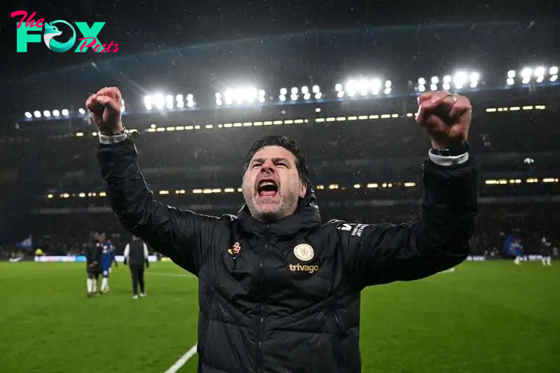 Mauricio Pochettino, entrenador del Chelsea, celebra la victoria conseguida ante el Manchester United.