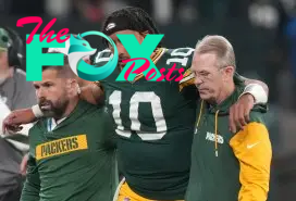 Sep 6, 2024; Sao Paulo, BRA; Green Bay Packers quarterback Jordan Love (10) is assisted off the field after an injury during the second half against the Philadelphia Eagles at Neo Quimica Arena. Mandatory Credit: Kirby Lee-Imagn Images