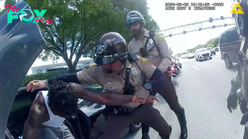 Tyreek Hill is forced from his vehicle by Miami-Dade Police Department officers.