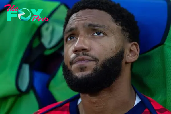 GELSENKIRCHEN, GERMANY - Sunday, June 16, 2024: England's Joe Gomez on the bench before the UEFA Euro 2024 Group C match between Serbia and England at the Arena AufSchalke. England won 1-0. (Photo by David Rawcliffe/Propaganda)