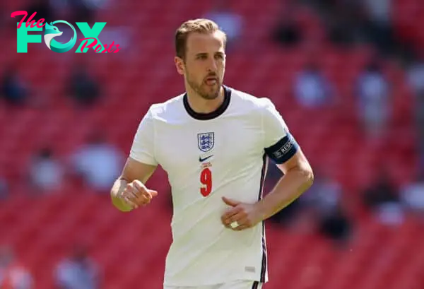 LONDON, ENGLAND - JUNE 13: Harry Kane of England looks on during the UEFA Euro 2020 Championship Group D match between England and Croatia at Wembley Stadium on June 13, 2021 in London, England. (Photo by Shaun Botterill - UEFA/UEFA via Getty Images)