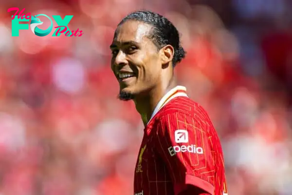 LIVERPOOL, ENGLAND - Sunday, August 11, 2024: Liverpool's captain Virgil van Dijk during a pre-season friendly match between Liverpool FC and Sevilla FC at Anfield. (Photo by David Rawcliffe/Propaganda)