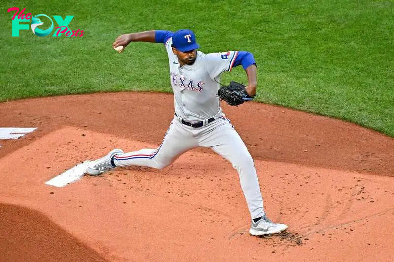 SEATTLE, WASHINGTON - SEPTEMBER 12: Kumar Rocker #80 of the Texas Rangers, making his MLB debut, throws a pitch during the first inning against the Seattle Mariners at T-Mobile Park on September 12, 2024 in Seattle, Washington.   Alika Jenner/Getty Images/AFP (Photo by Alika Jenner / GETTY IMAGES NORTH AMERICA / Getty Images via AFP)