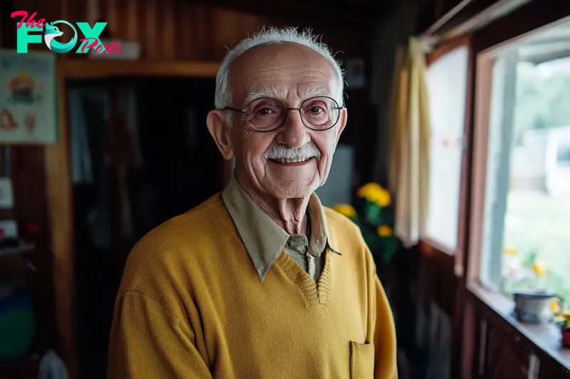 An older man in his house, smiling | Source: Midjourney