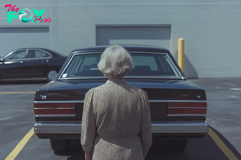 An older woman standing near a black car | Source: Midjourney