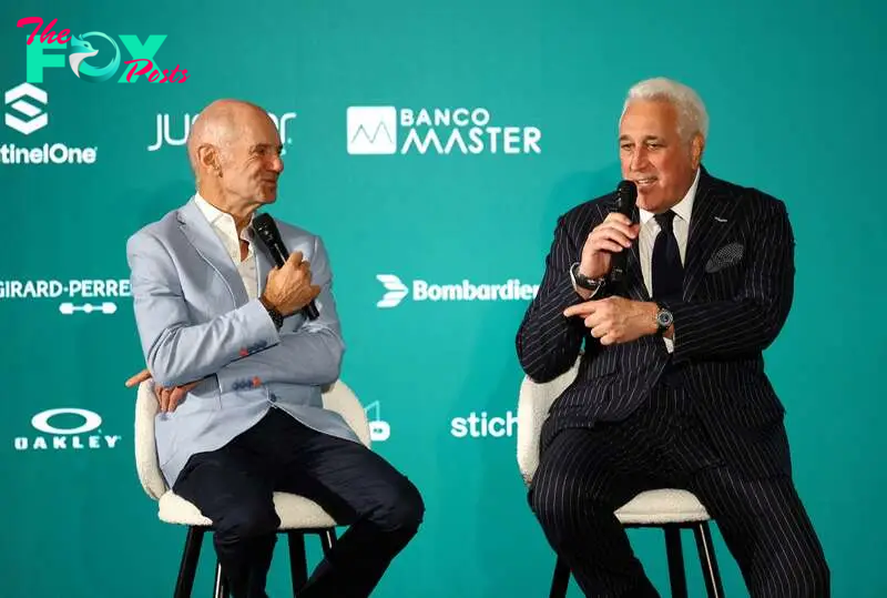 Formula One F1 - Aston Martin Press Conference - AMR Technology Campus, Silverstone, Britain - September 10, 2024 Aston Martin chairperson Lawrence Stroll with the new managing technical partner Adrian Newey during the press conference Action Images via Reuters/Andrew Boyers