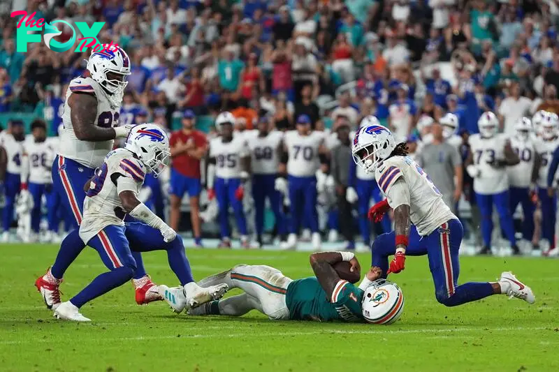 Tua Tagovailoa was taken out of the game after hitting his head against the Buffalo Bills.