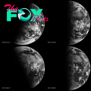 A view of Earth from space during solstices and equinoxes. During the solstices, the Earth is tilted such that sunlight falls diagonally across the planet, whereas sunlight falls vertically during the equinoxes.