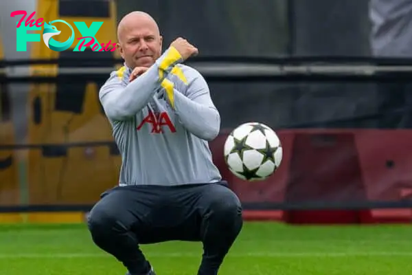 LIVERPOOL, ENGLAND - Monday, September 16, 2024: Liverpool's head coach Arne Slot during a training session at the AXA Training Centre ahead of the UEFA Champions League match between AC Miland and Liverpool FC. (Photo by Jon Super/Propaganda)