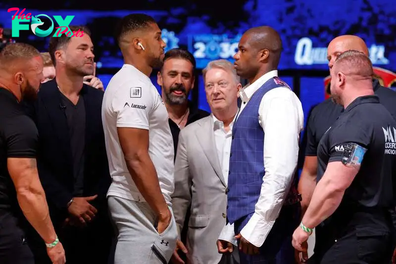 Anthony Joshua and Daniel Dubois go head to head during the press conference