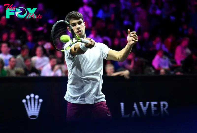 Tennis - Laver Cup - Uber Arena, Berlin, Germany - September 19, 2024 Team Europe's Carlos Alcaraz during practice REUTERS/Annegret Hilse