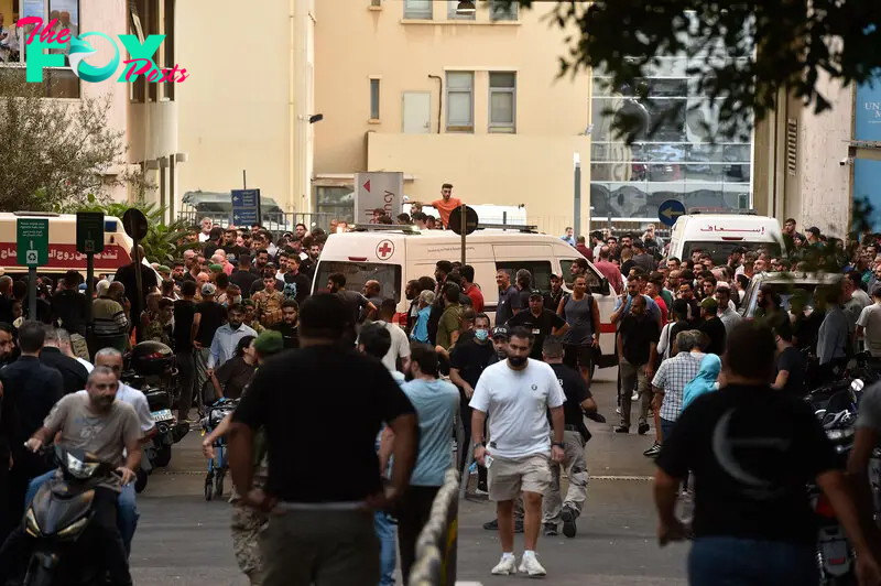 Ambulances are being dispatched to the area in Beirut, Lebanon while security forces take precautions after a mass explosion of wireless communication devices on Sept. 17, 2024.