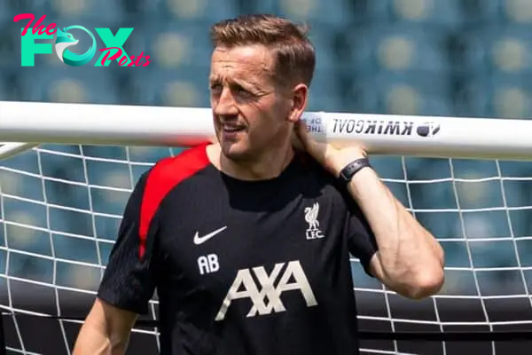 PHILADELPHIA - Sunday, July 28, 2024: Liverpool's first team individual development coach Aaron Briggs during an open training session at Lincoln Financial Field on day five of the club's pre-season tour of the USA. (Photo by David Rawcliffe/Propaganda)