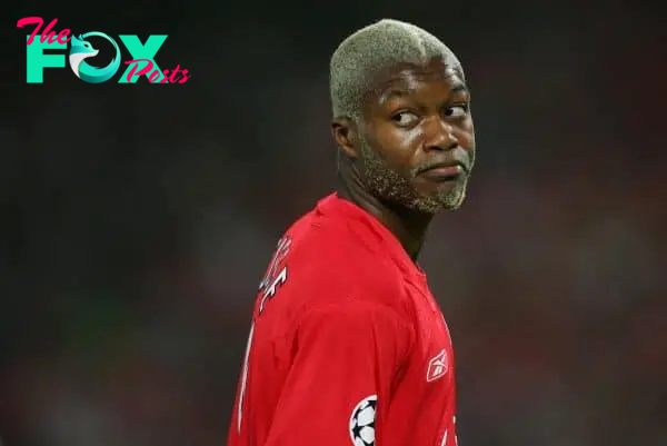 ISTANBUL, TURKEY - WEDNESDAY, MAY 25th, 2005: Liverpool's Djibril Cisse in action against AC Milan during the UEFA Champions League Final at the Ataturk Olympic Stadium, Istanbul. (Pic by David Rawcliffe/Propaganda)