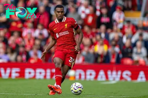 LIVERPOOL, ENGLAND - Saturday, September 14, 2024: Liverpool's Ryan Gravenberch during the FA Premier League match between Liverpool FC and Nottingham Forest FC at Anfield. Notts Forest won 1-0. (Photo by David Rawcliffe/Propaganda)