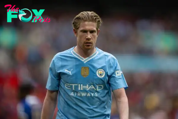 LONDON, ENGLAND - Saturday, April 20, 2024: Manchester City's Kevin De Bruyne during the FA Cup Semi-Final between Manchester City FC and Chelsea FC at Wembley Stadium. Man City won 1-0. (Photo by David Rawcliffe/Propaganda)