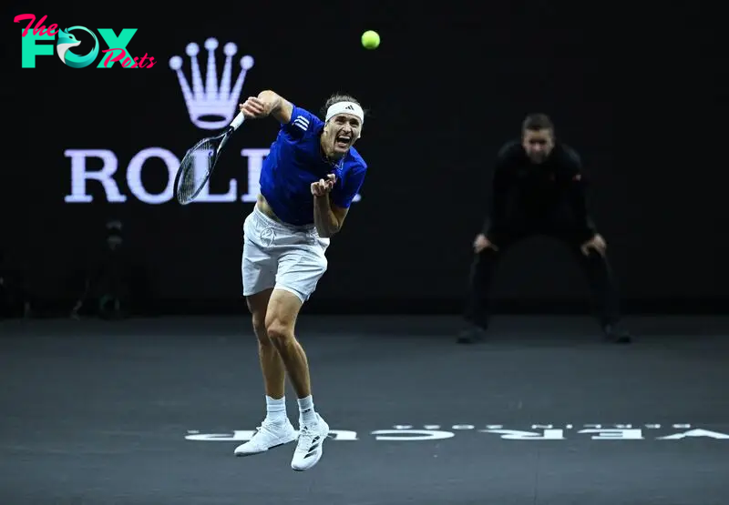 Team Europe's Alexander Zverev in action