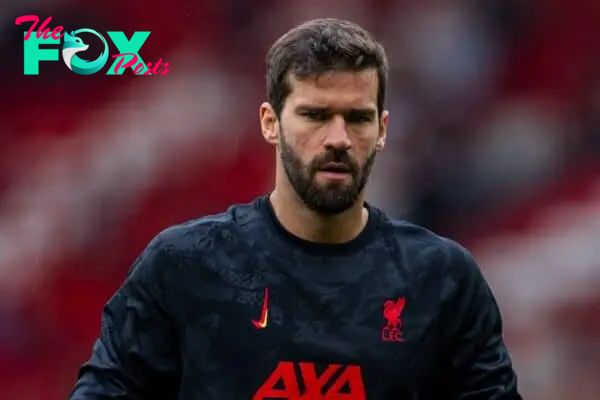 MANCHESTER, ENGLAND - Sunday, September 1, 2024: Liverpool's goalkeeper Alisson Becker during the pre-match warm-up before the FA Premier League match between Manchester United FC and Liverpool FC at Old Trafford. Liverpool won 3-0. (Photo by David Rawcliffe/Propaganda)