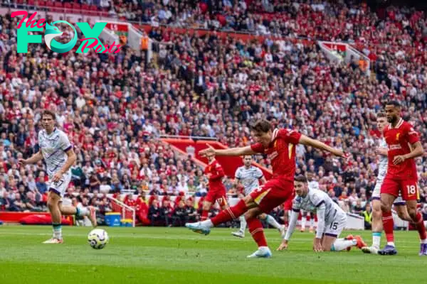 LIVERPOOL, ENGLAND - Saturday, September 21, 2024: Liverpool's Federico Chiesa shoots during the FA Premier League match between Liverpool FC and AFC Bournemouth at Anfield. (Photo by David Rawcliffe/Propaganda)