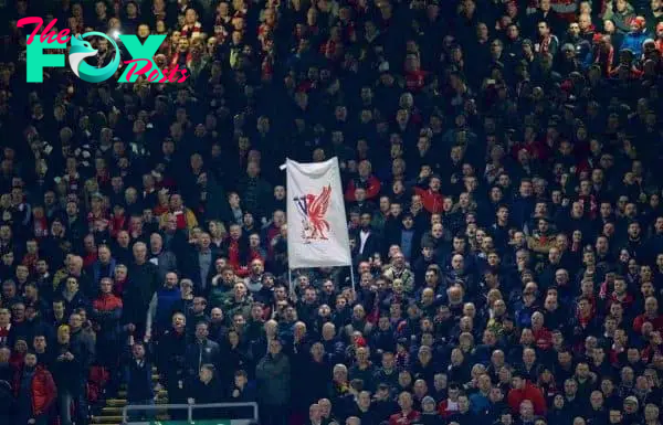 LIVERPOOL, ENGLAND - Saturday, February 6, 2016: Liverpool supporters walk out of the ground on 77 minutes to protest against a £77 ticket price during the Premier League match against Sunderland at Anfield. (Pic by David Rawcliffe/Propaganda)