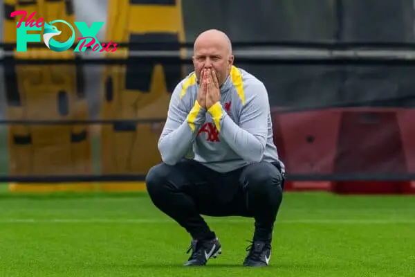 LIVERPOOL, ENGLAND - Monday, September 16, 2024: Liverpool's head coach Arne Slot during a training session at the AXA Training Centre ahead of the UEFA Champions League match between AC Miland and Liverpool FC. (Photo by Jon Super/Propaganda)