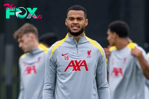 LIVERPOOL, ENGLAND - Monday, September 16, 2024: Liverpool's Cody Gakpo during a training session at the AXA Training Centre ahead of the UEFA Champions League match between AC Milan and Liverpool FC. (Photo by Jon Super/Propaganda)