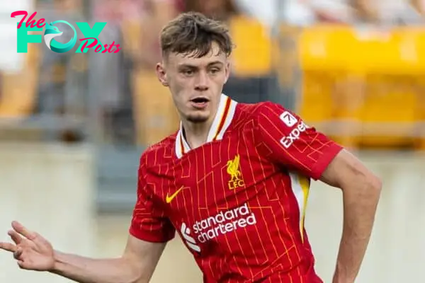 PITTSBURGH - Friday, July 26, 2024: Liverpool's Conor Bradley during a pre-season friendly match between Liverpool and Real Betis Balompié at the Acrisure Stadium on day three of the club's pre-season tour of the USA. (Photo by David Rawcliffe/Propaganda)