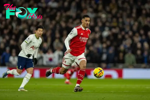 LONDON, ENGLAND - Sunday, January 15, 2023: Arsenal's William Saliba during the FA Premier League match between Tottenham Hotspur FC and Arsenal FC at the Tottenham Hotspur Stadium. Arsenal won 2-0. (Pic by David Rawcliffe/Propaganda)