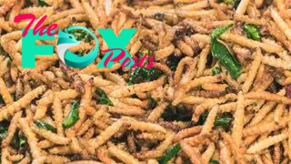 Close up of fried larvae in a night market.