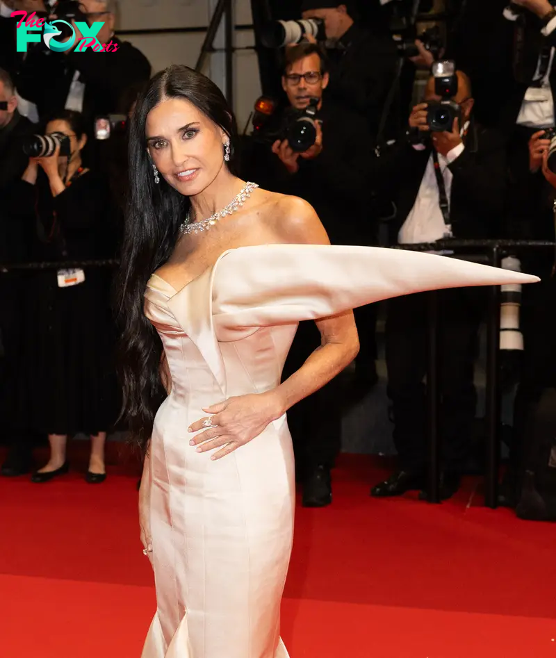 Demi Moore attends the "The Substance" Red Carpet at the 77th annual Cannes Film Festival at Palais des Festivals in Cannes, France, on May 19, 2024. | Source: Getty Images